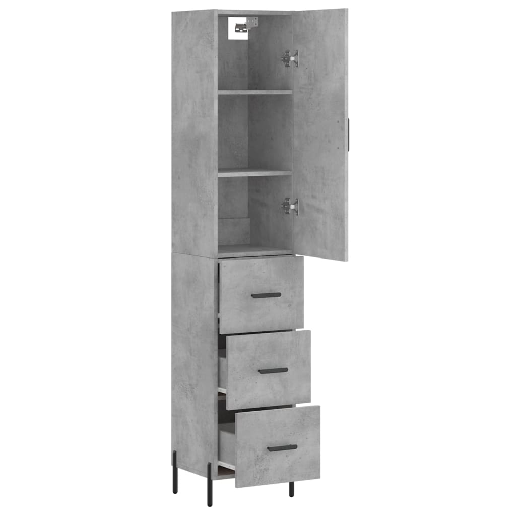 Hoge kast 34,5x34x180 cm bewerkt hout betongrijs