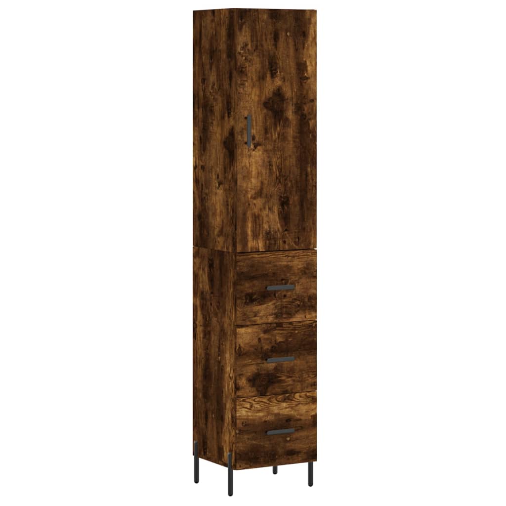 Hoge Kast 34,5X34X180 Cm Bewerkt Hout Gerookt Eikenkleurig