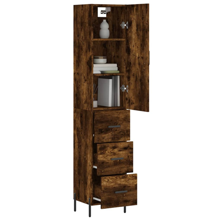 Hoge Kast 34,5X34X180 Cm Bewerkt Hout Gerookt Eikenkleurig
