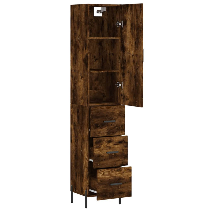 Hoge Kast 34,5X34X180 Cm Bewerkt Hout Gerookt Eikenkleurig