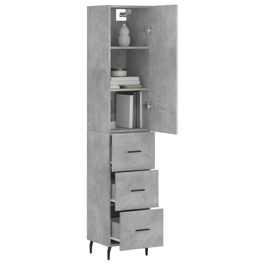 Hoge Kast 34,5X34X180 Cm Bewerkt Hout Betongrijs