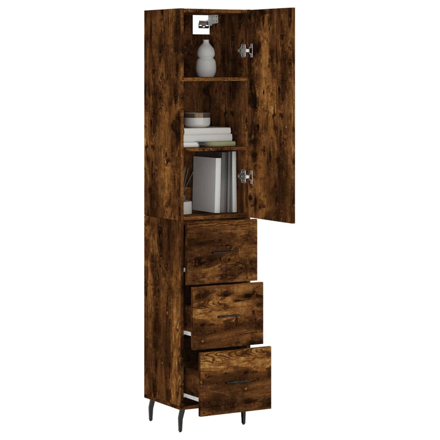 Hoge Kast 34,5X34X180 Cm Bewerkt Hout Gerookt Eikenkleurig