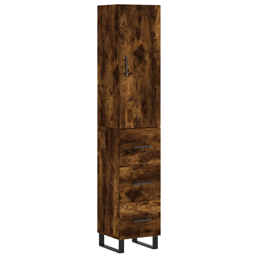 Hoge Kast 34,5X34X180 Cm Bewerkt Hout Gerookt Eikenkleurig