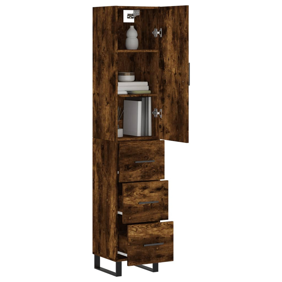 Hoge Kast 34,5X34X180 Cm Bewerkt Hout Gerookt Eikenkleurig