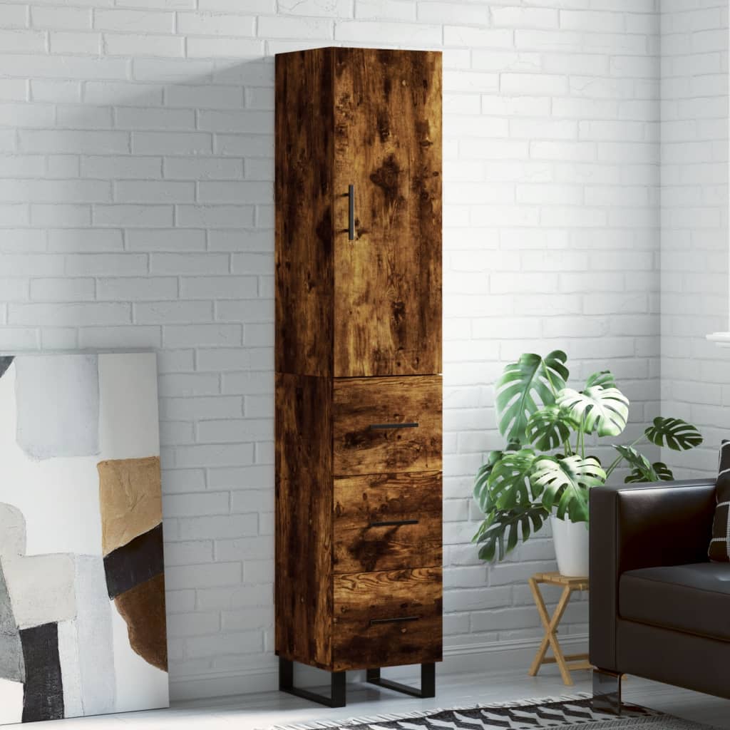 Hoge Kast 34,5X34X180 Cm Bewerkt Hout Gerookt Eikenkleurig