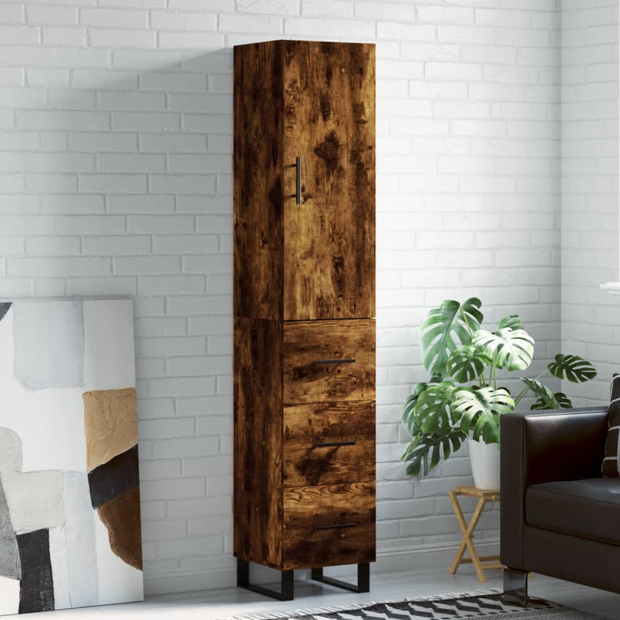 Hoge Kast 34,5X34X180 Cm Bewerkt Hout Gerookt Eikenkleurig