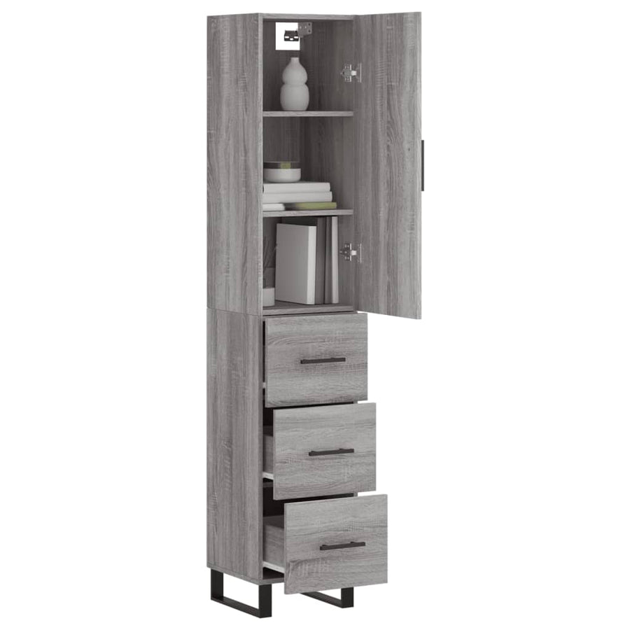 Hoge Kast 34,5X34X180 Cm Bewerkt Hout Eikenkleurig Grijs sonoma