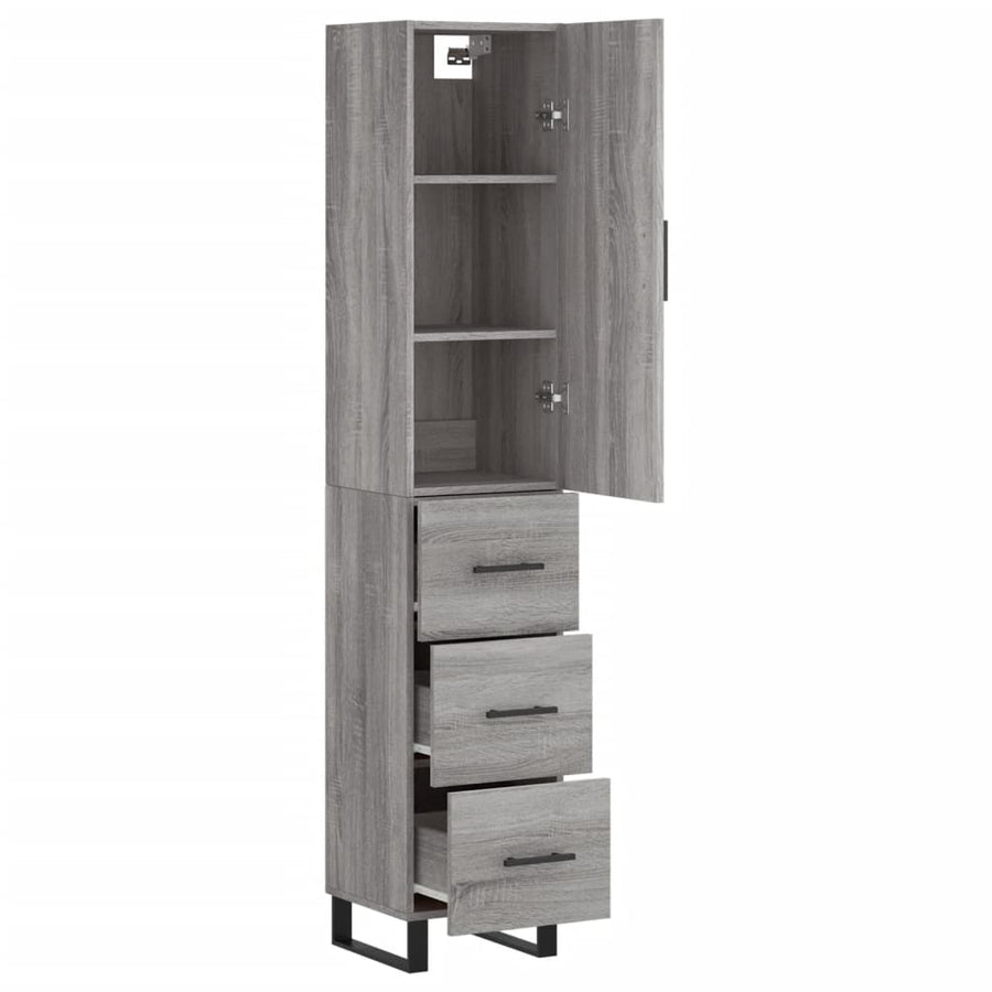 Hoge Kast 34,5X34X180 Cm Bewerkt Hout Eikenkleurig Grijs sonoma