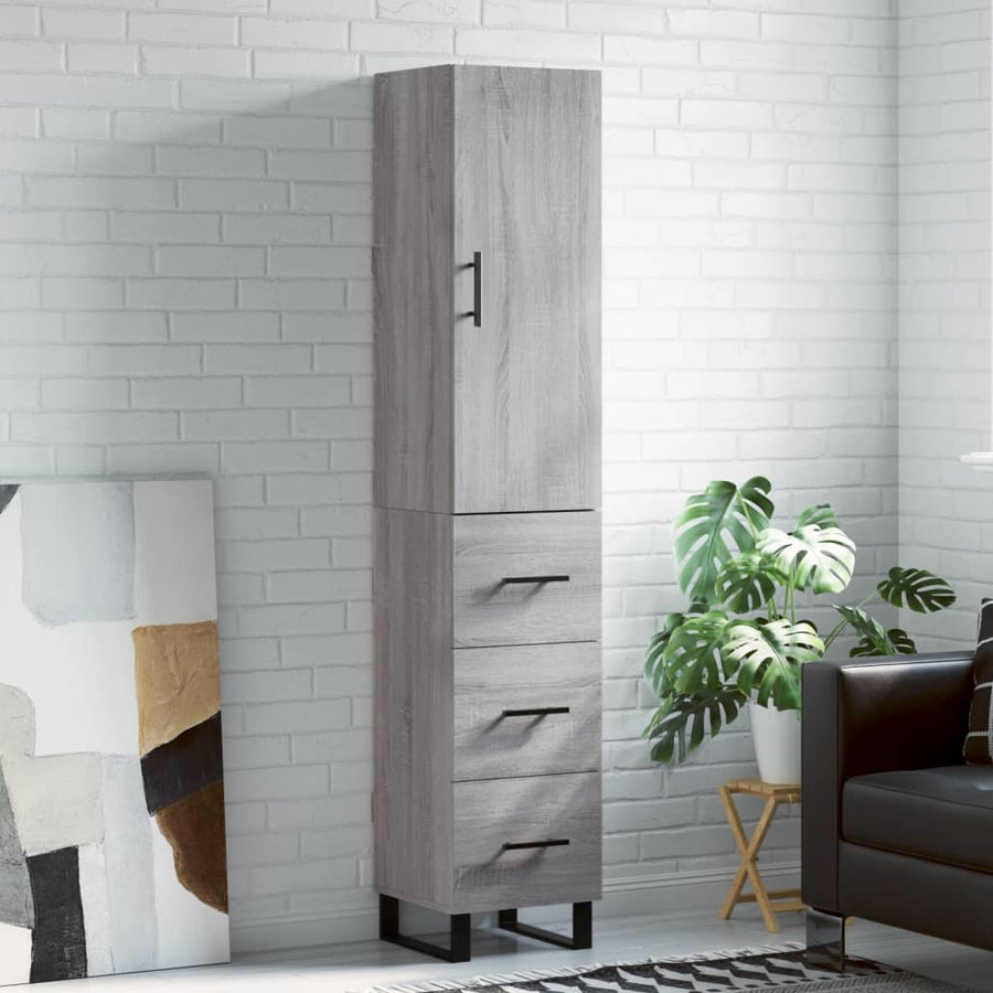 Hoge Kast 34,5X34X180 Cm Bewerkt Hout Eikenkleurig Grijs sonoma