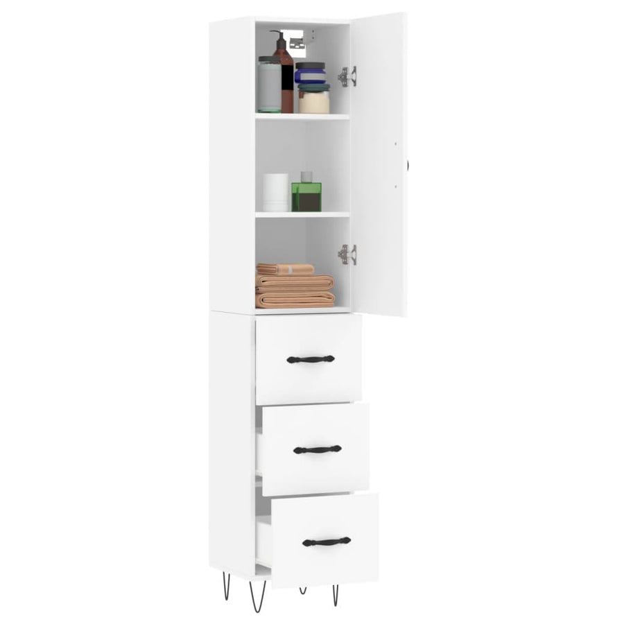 Hoge kast 34,5x34x180 cm bewerkt hout wit