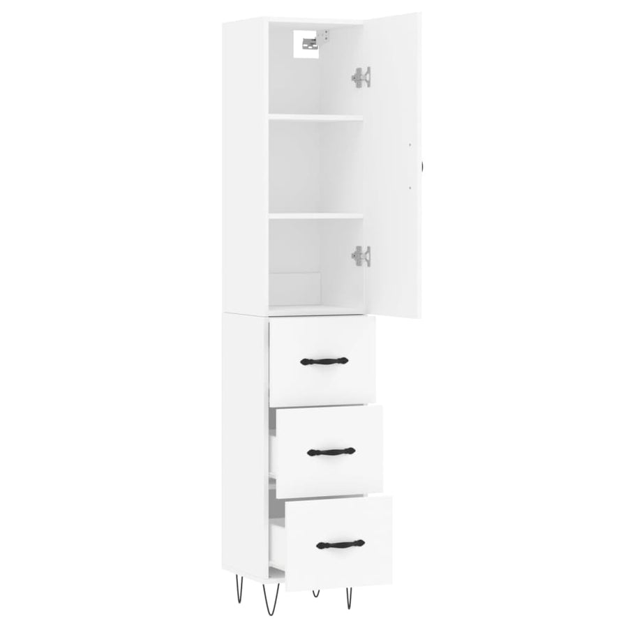 Hoge kast 34,5x34x180 cm bewerkt hout wit