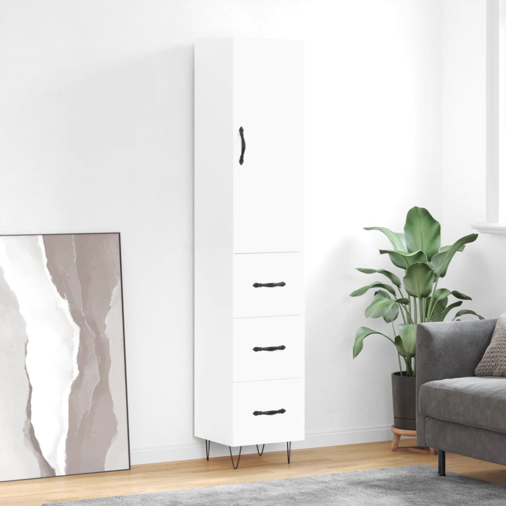 Hoge kast 34,5x34x180 cm bewerkt hout wit
