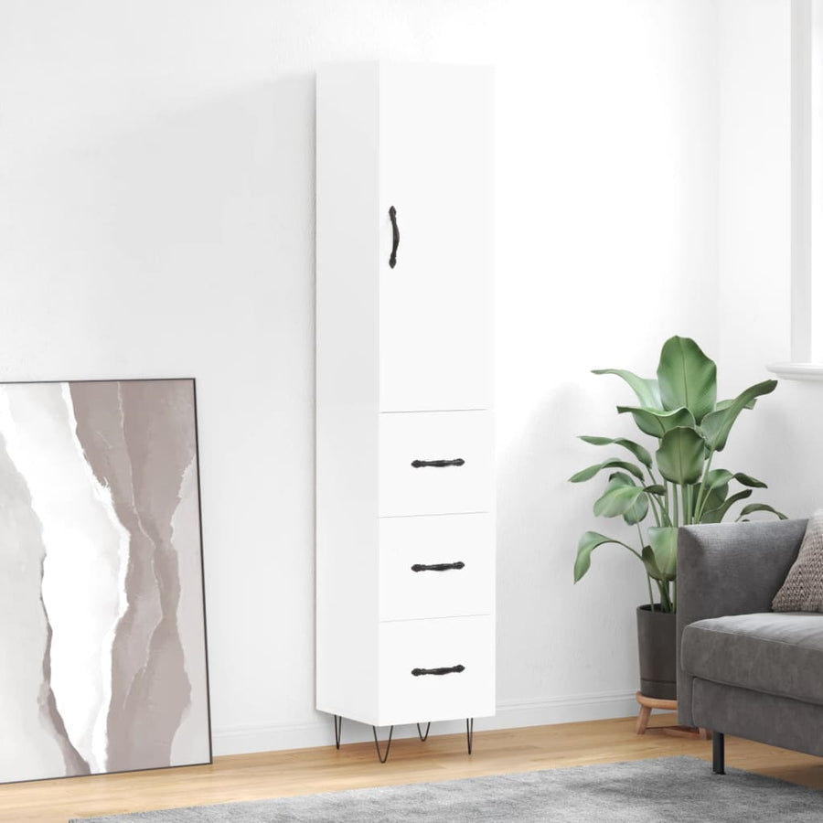 Hoge kast 34,5x34x180 cm bewerkt hout wit