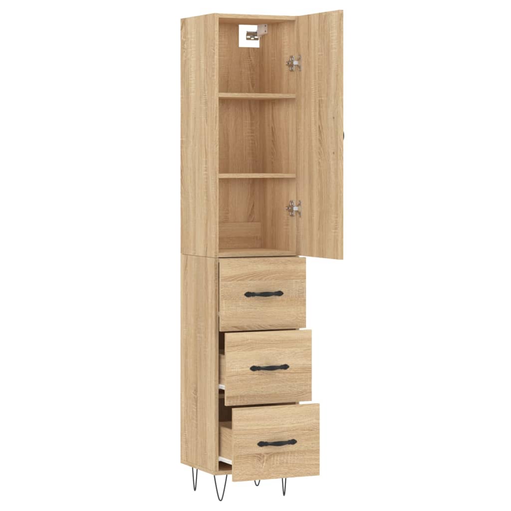 Hoge kast 34,5x34x180 cm bewerkt hout sonoma eikenkleurig