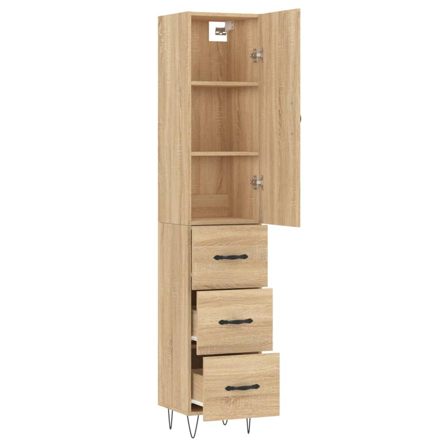 Hoge kast 34,5x34x180 cm bewerkt hout sonoma eikenkleurig