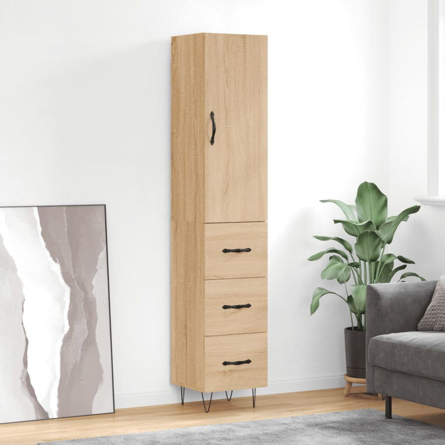 Hoge kast 34,5x34x180 cm bewerkt hout sonoma eikenkleurig