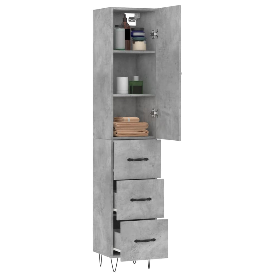 Hoge Kast 34,5X34X180 Cm Bewerkt Hout Betongrijs