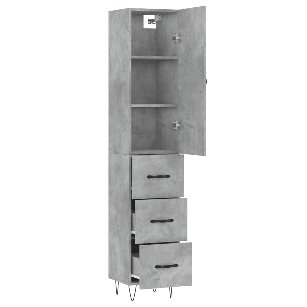 Hoge Kast 34,5X34X180 Cm Bewerkt Hout Betongrijs