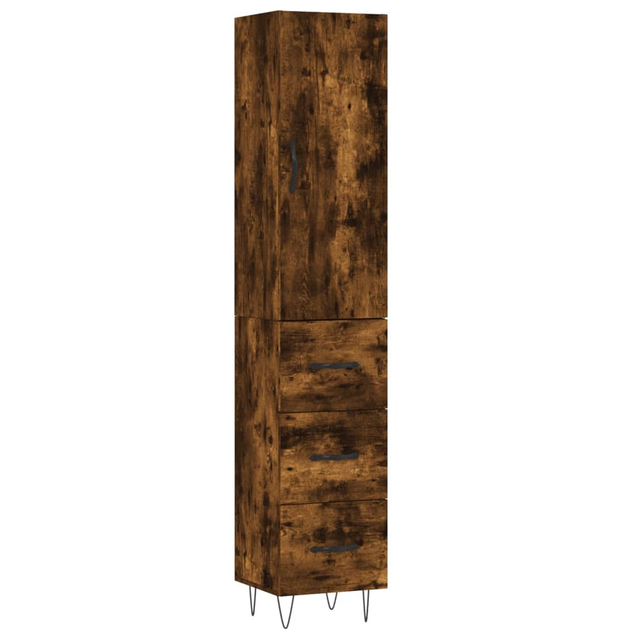 Hoge Kast 34,5X34X180 Cm Bewerkt Hout Gerookt Eikenkleurig