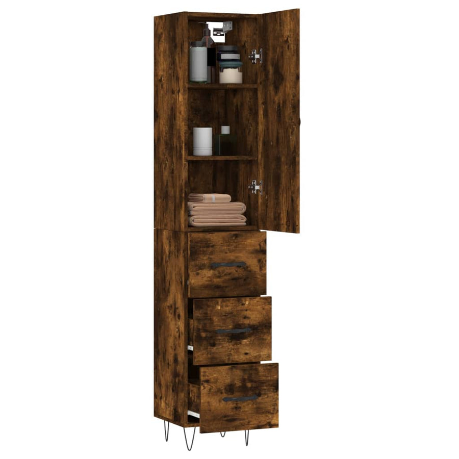 Hoge Kast 34,5X34X180 Cm Bewerkt Hout Gerookt Eikenkleurig