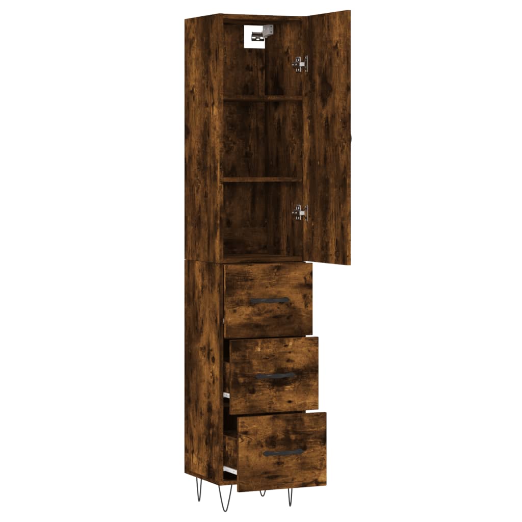 Hoge Kast 34,5X34X180 Cm Bewerkt Hout Gerookt Eikenkleurig
