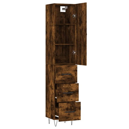 Hoge Kast 34,5X34X180 Cm Bewerkt Hout Gerookt Eikenkleurig