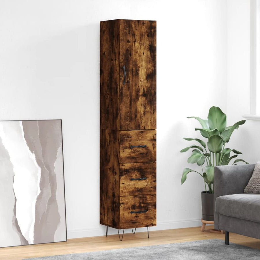 Hoge Kast 34,5X34X180 Cm Bewerkt Hout Gerookt Eikenkleurig
