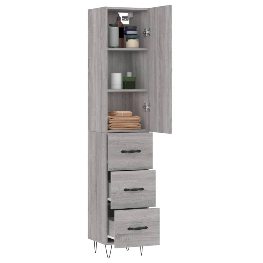 Hoge Kast 34,5X34X180 Cm Bewerkt Hout Grijs Sonoma Eikenkleurig