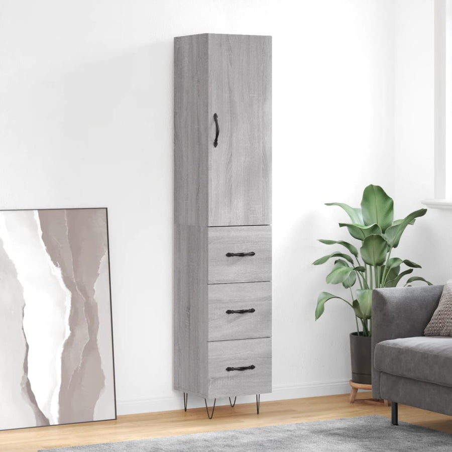 Hoge Kast 34,5X34X180 Cm Bewerkt Hout Grijs Sonoma Eikenkleurig