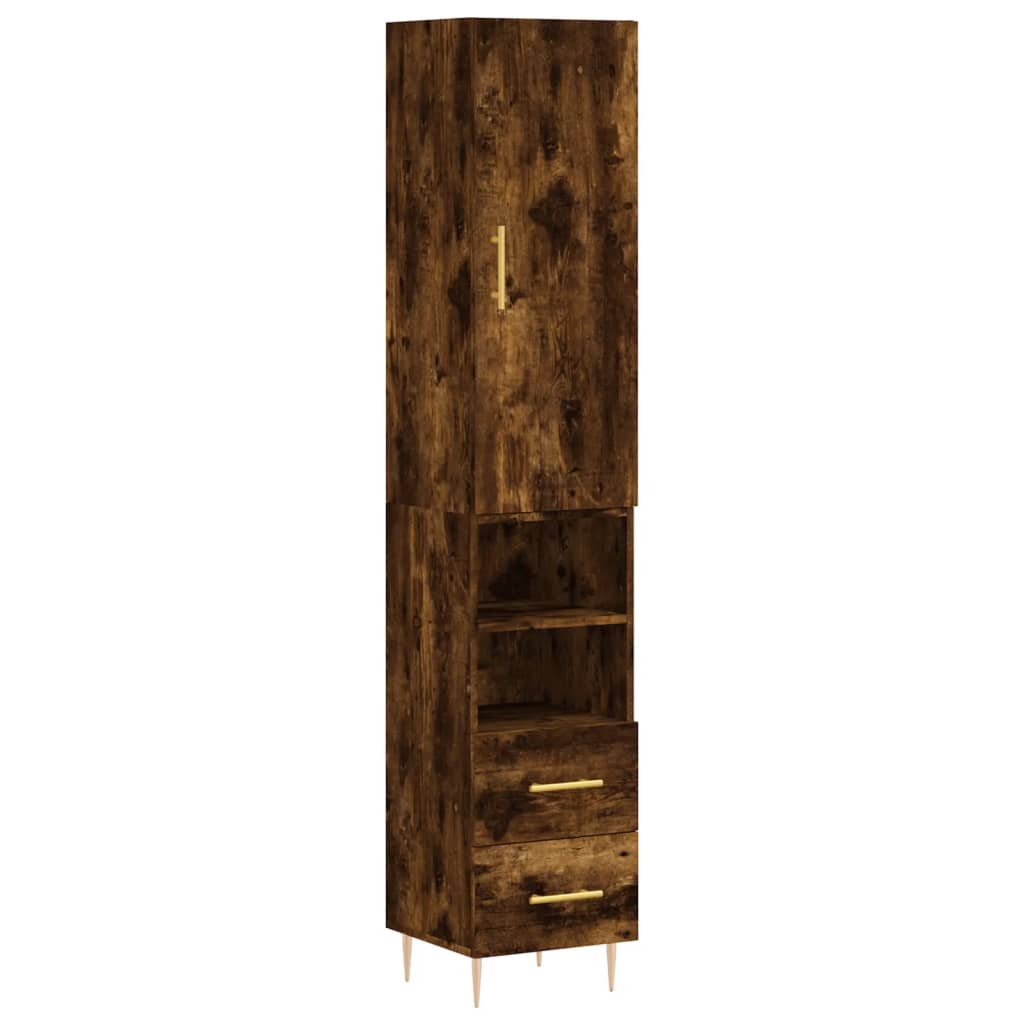Hoge Kast 34,5X34X180 Cm Bewerkt Hout Gerookt Eikenkleurig