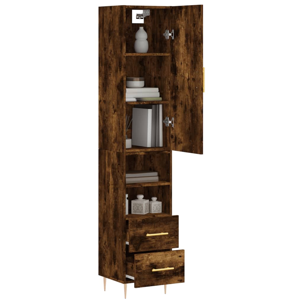 Hoge Kast 34,5X34X180 Cm Bewerkt Hout Gerookt Eikenkleurig