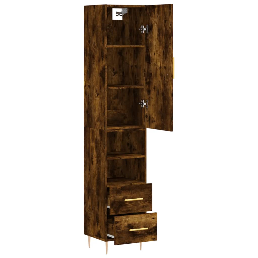 Hoge Kast 34,5X34X180 Cm Bewerkt Hout Gerookt Eikenkleurig