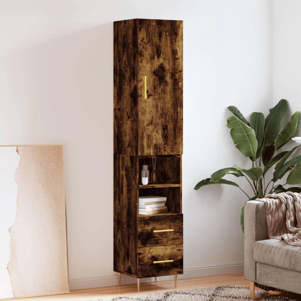 Hoge Kast 34,5X34X180 Cm Bewerkt Hout Gerookt Eikenkleurig
