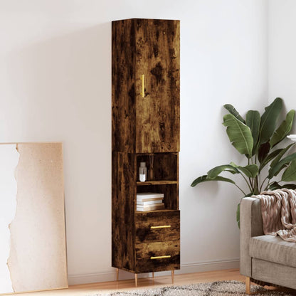 Hoge Kast 34,5X34X180 Cm Bewerkt Hout Gerookt Eikenkleurig