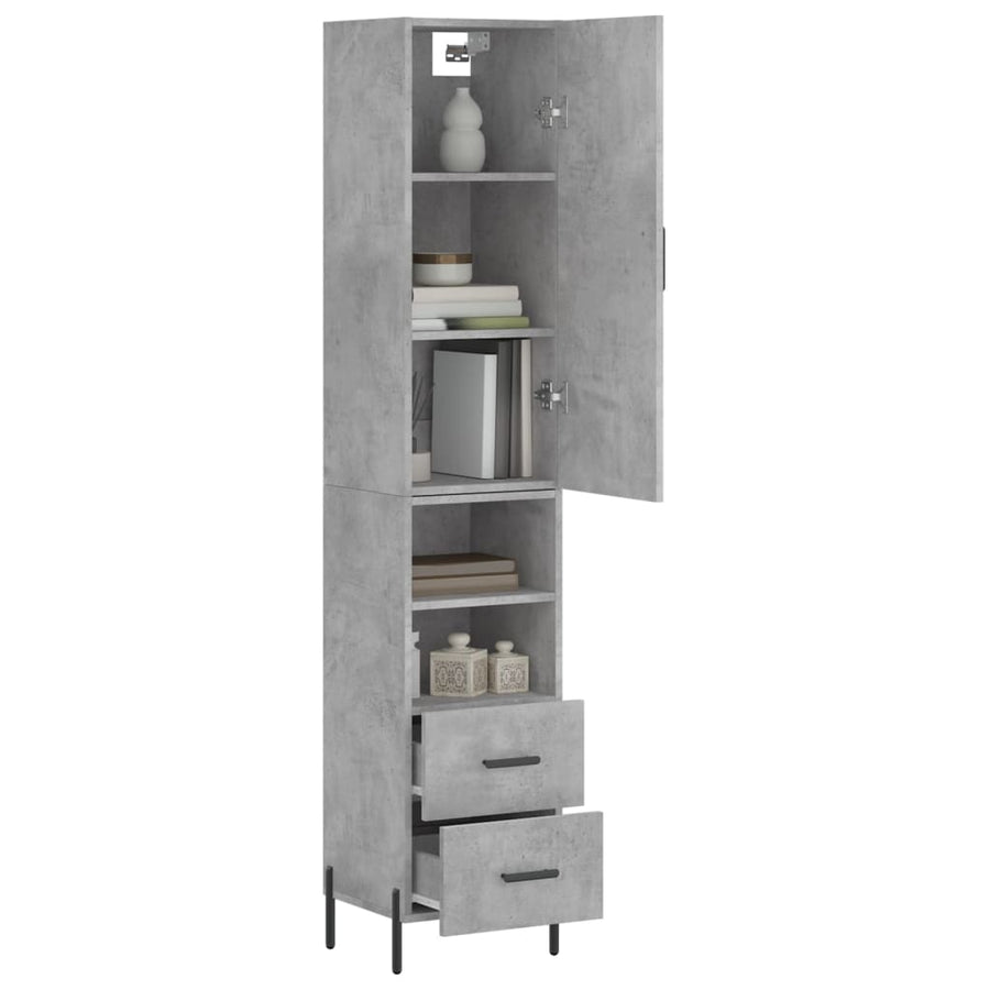 Hoge kast 34,5x34x180 cm bewerkt hout betongrijs