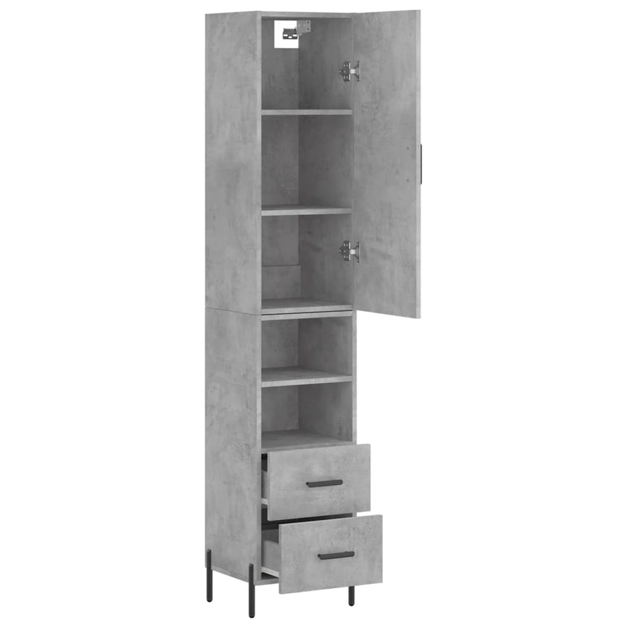 Hoge kast 34,5x34x180 cm bewerkt hout betongrijs