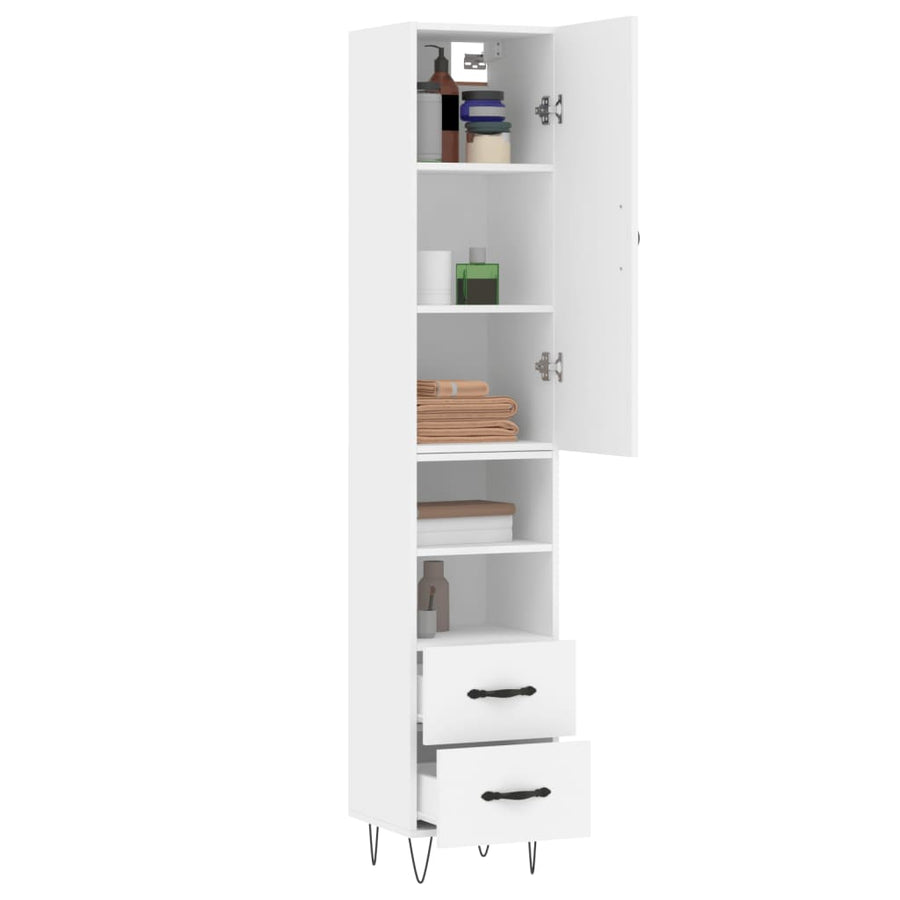 Hoge kast 34,5x34x180 cm bewerkt hout wit