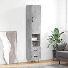 Hoge kast 34,5x34x180 cm bewerkt hout betongrijs