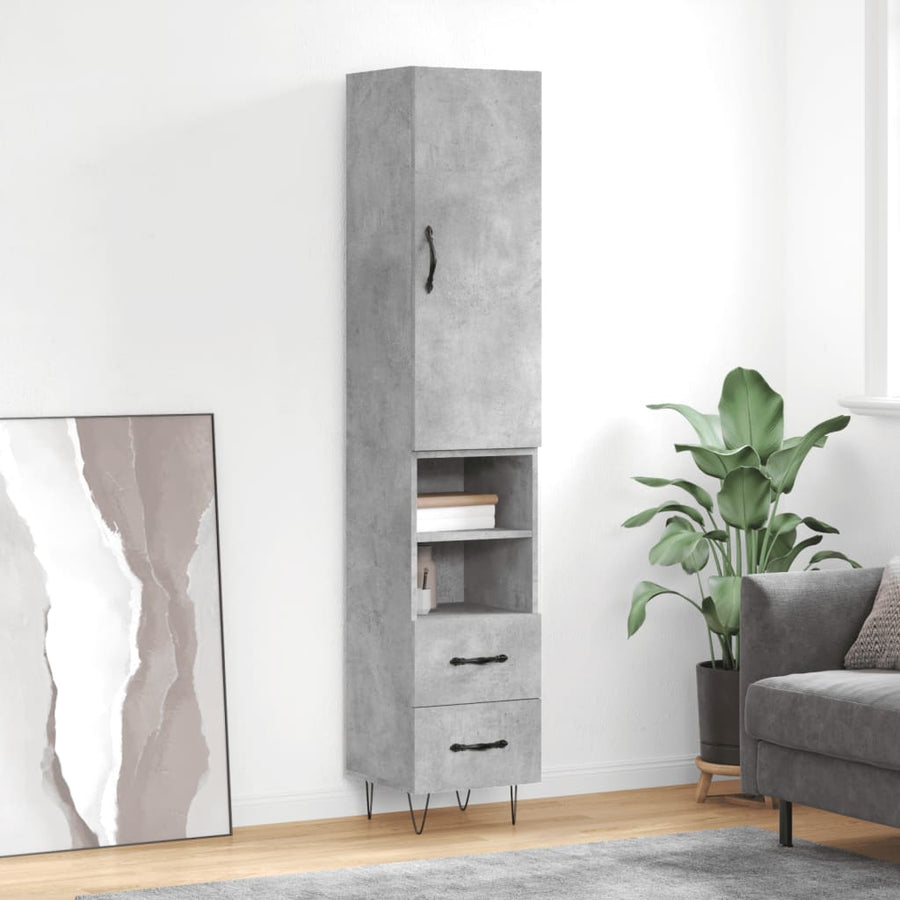 Hoge Kast 34,5X34X180 Cm Bewerkt Hout Betongrijs