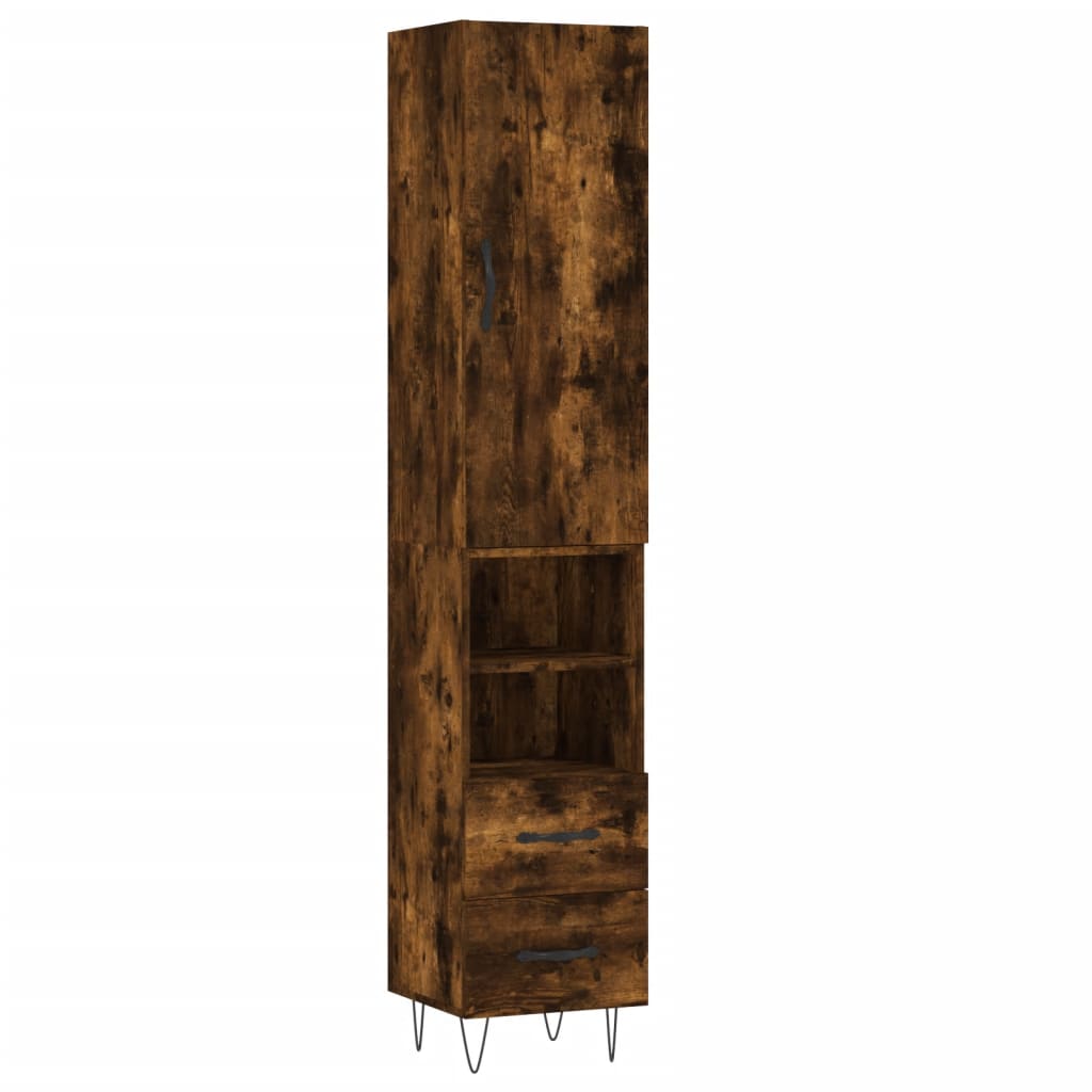 Hoge Kast 34,5X34X180 Cm Bewerkt Hout Gerookt Eikenkleurig