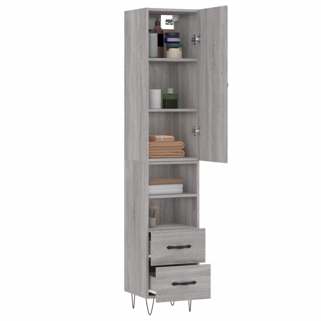 Hoge Kast 34,5X34X180 Cm Bewerkt Hout Grijs Sonoma Eikenkleurig