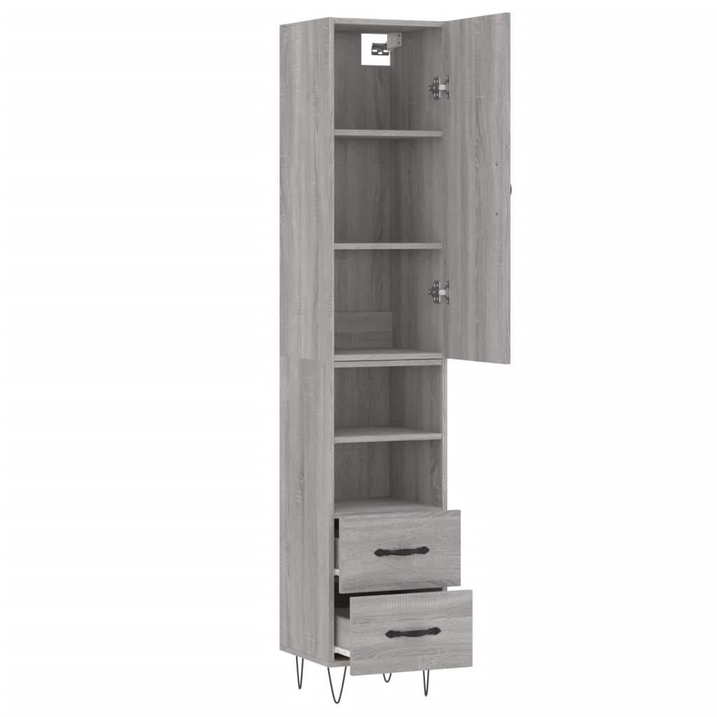Hoge Kast 34,5X34X180 Cm Bewerkt Hout Grijs Sonoma Eikenkleurig