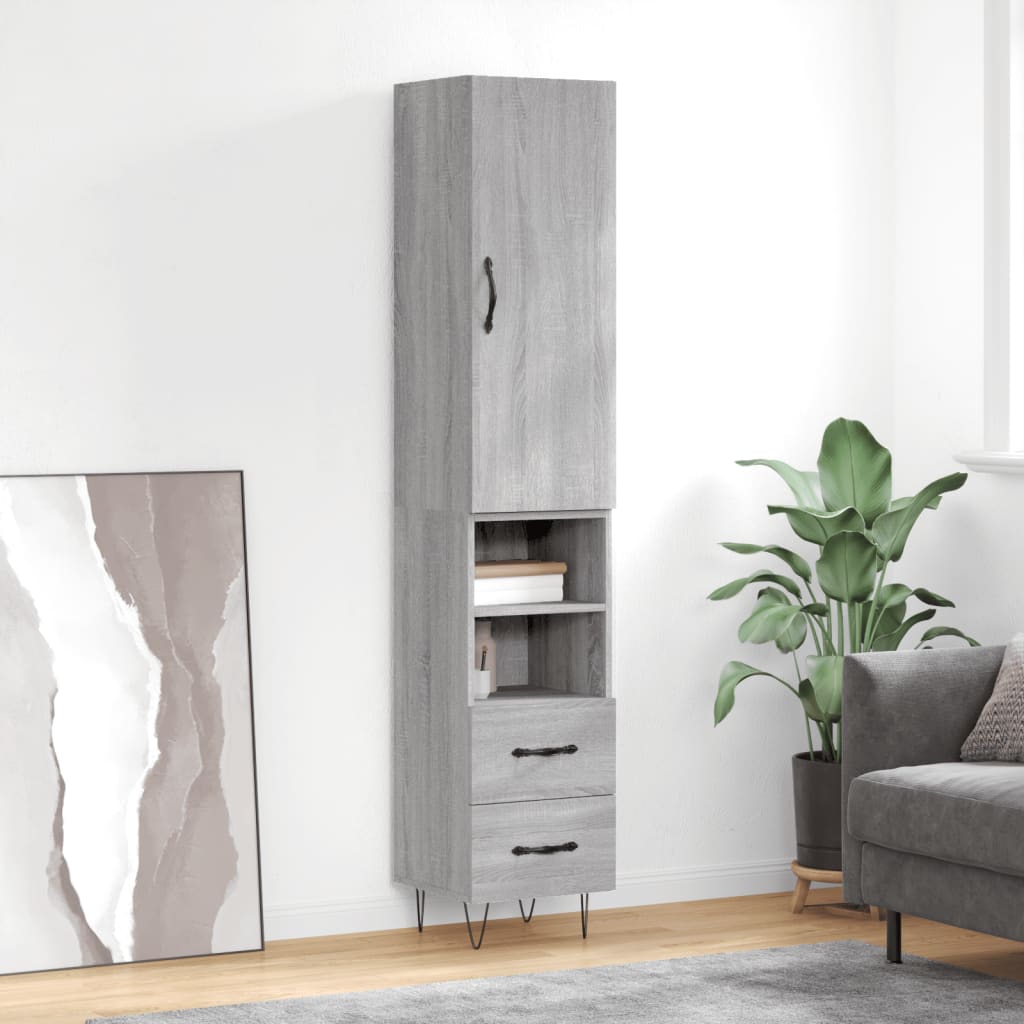 Hoge Kast 34,5X34X180 Cm Bewerkt Hout Grijs Sonoma Eikenkleurig