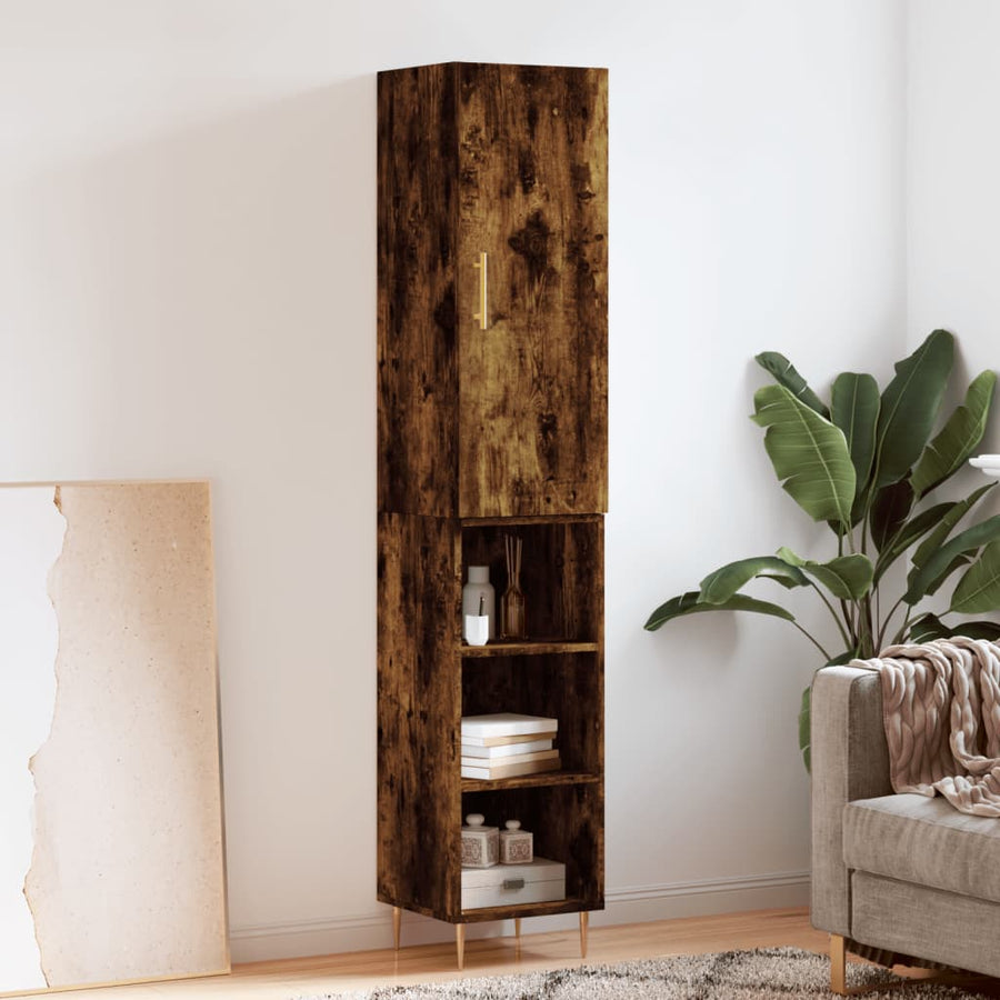 Hoge Kast 34,5X34X180 Cm Bewerkt Hout Gerookt Eikenkleurig