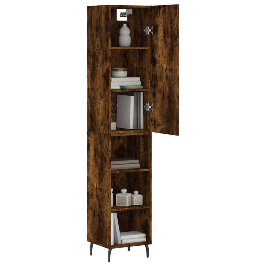 Hoge Kast 34,5X34X180 Cm Bewerkt Hout Gerookt Eikenkleurig