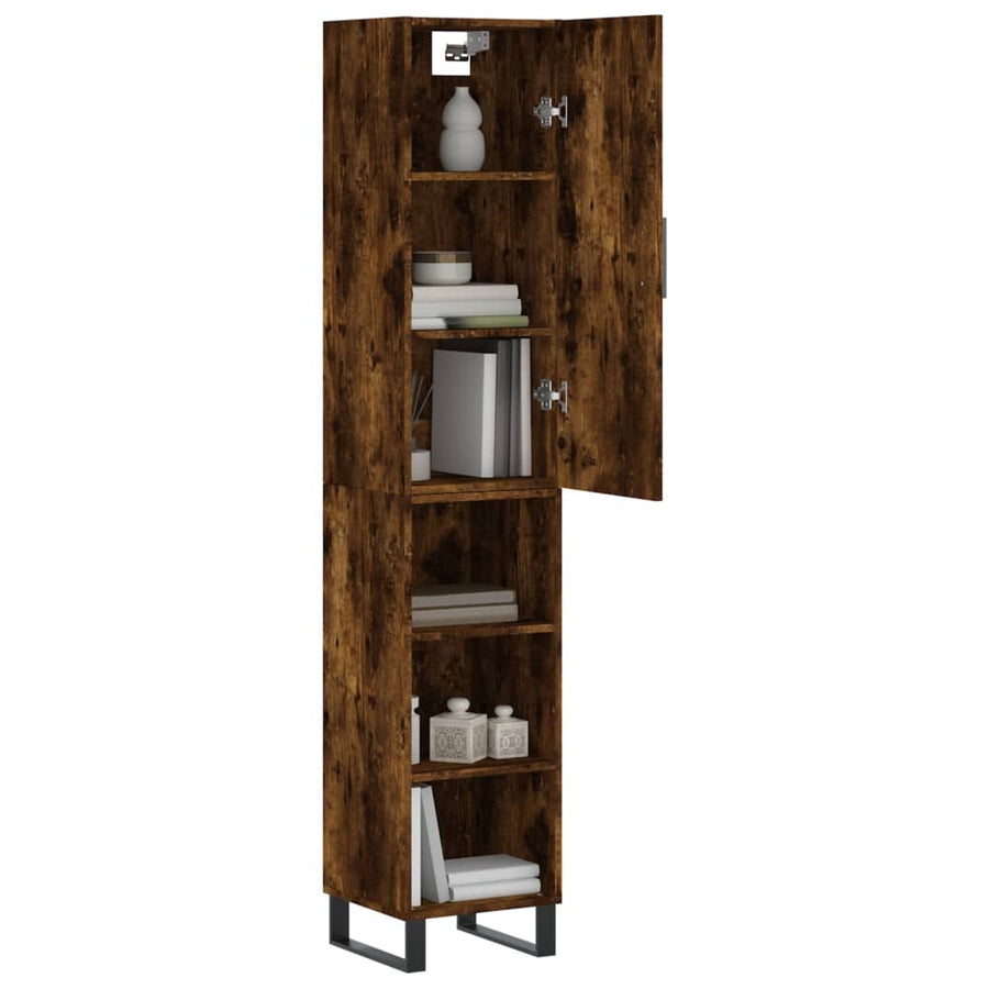 Hoge Kast 34,5X34X180 Cm Bewerkt Hout Gerookt Eikenkleurig