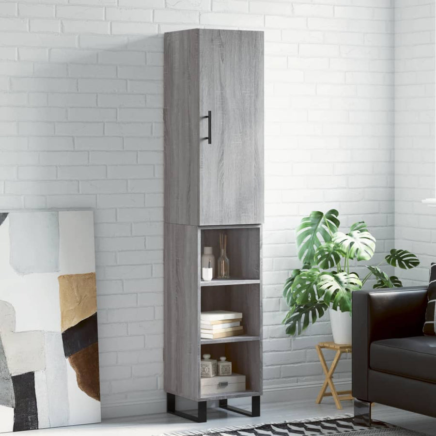 Hoge kast 34,5x34x180 cm bewerkt hout grijs sonoma eikenkleurig
