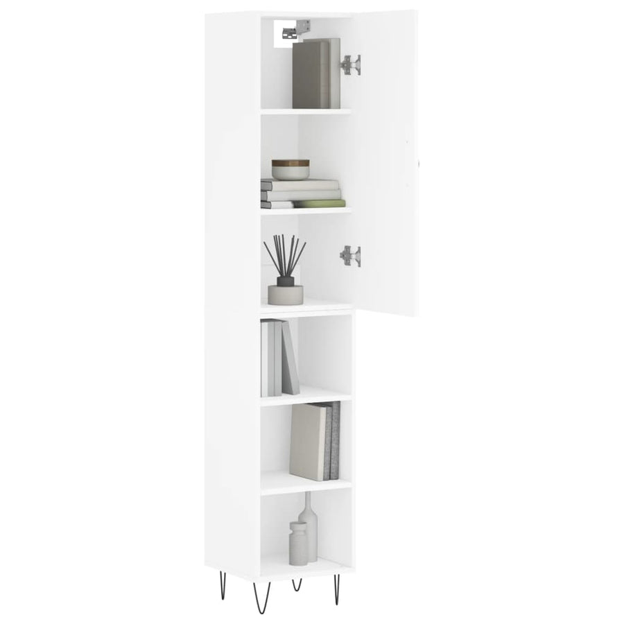 Hoge kast 34,5x34x180 cm bewerkt hout wit