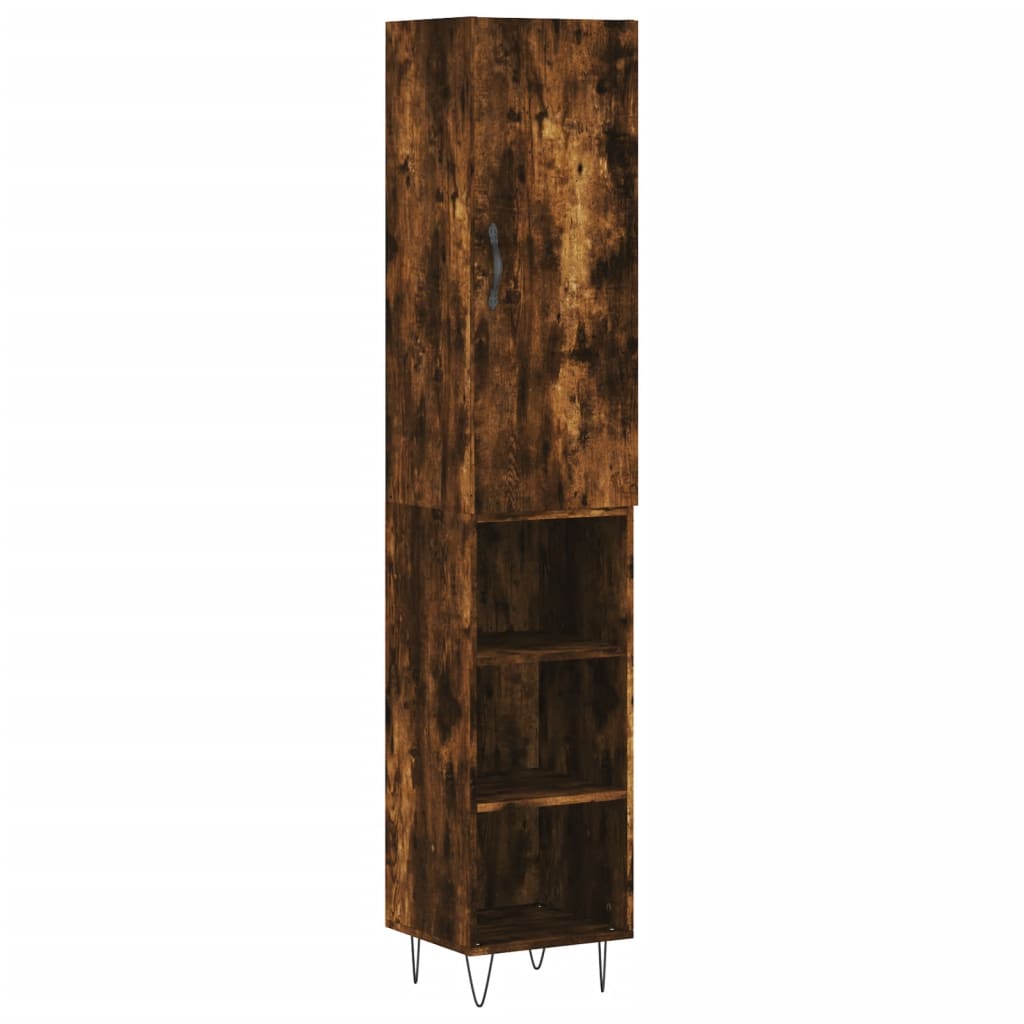 Hoge Kast 34,5X34X180 Cm Bewerkt Hout Gerookt Eikenkleurig