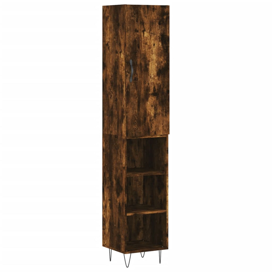 Hoge Kast 34,5X34X180 Cm Bewerkt Hout Gerookt Eikenkleurig
